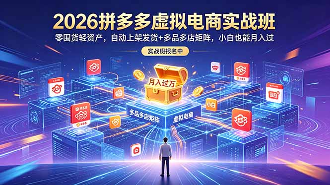 [虚拟项目]（18879期）2026拼多多虚拟电商实战班：零囤货轻资产，自动上架发货+多品多店矩阵，小白也能月入过万-第1张图片-智慧创业网