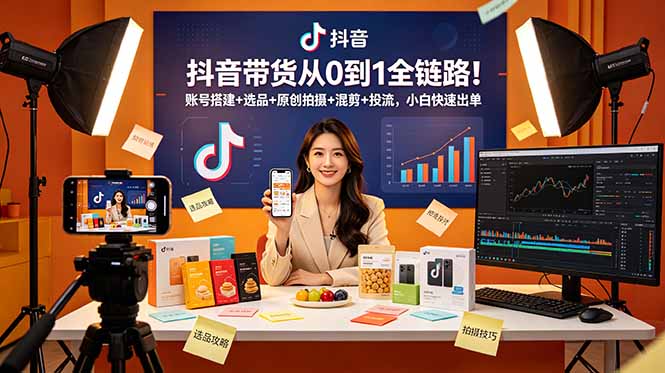 [短视频运营]（18963期）抖音带货从0到1全链路！账号搭建+选品+原创拍摄+混剪+投流，小白快速出单