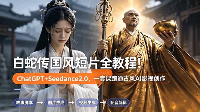 [AI人工智能]（18737期）白蛇传-国风短片全教程！ChatGPT+Seedance2.0，一套课跑通古风AI影视创作-第1张图片-智慧创业网