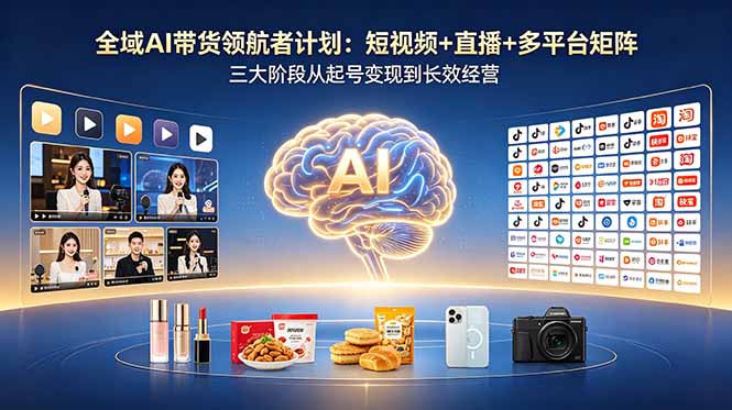 [短视频运营]（18593期）全域AI带货领航者计划：短视频+直播+多平台矩阵，三大阶段从起号变现到长效经营