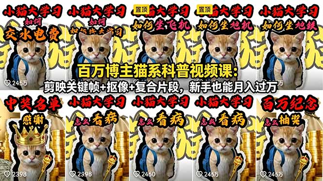 [短视频运营]（18595期）百万博主猫系科普视频课：剪映关键帧+抠像+复合片段，新手也能月入过万