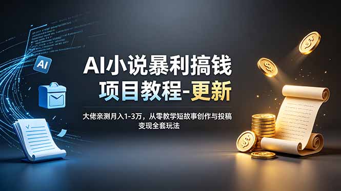 [文案写作]（19030期）AI小说暴利搞钱项目教程-更新，大佬亲测月入1-3万，从零教学短故事创作与投稿变现全套玩法