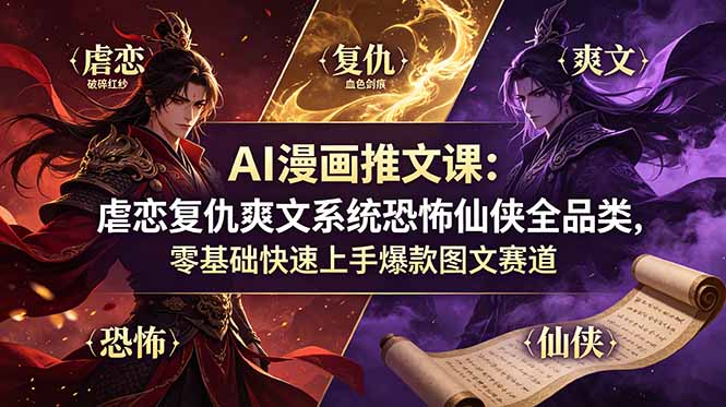 [AI人工智能]（19060期）AI漫画推文课：虐恋复仇爽文系统恐怖仙侠全品类，零基础快速上手爆款图文赛道-第1张图片-智慧创业网