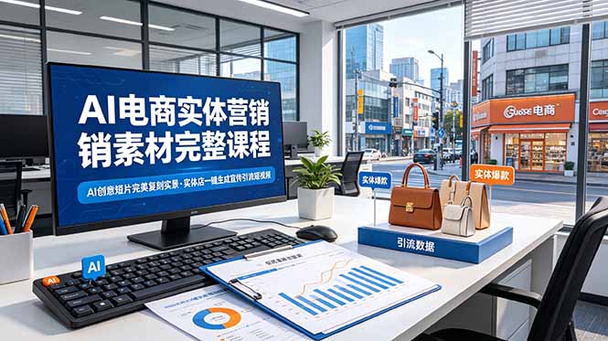 [国内电商]（19076期）AI电商实体营销素材完整课程，AI创意短片完美复刻实景，实体店一键生成宣传引流短视频