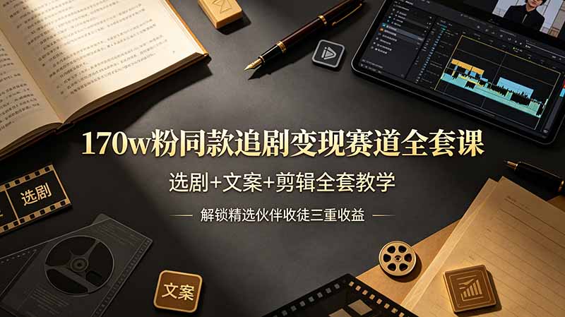[短视频运营]（19123期）170w粉博主同款追剧变现赛道全套课，选剧+文案+剪辑全套教学，解锁精选伙伴收徒三重收益
