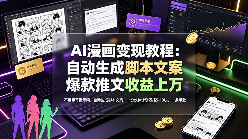 [AI人工智能]（19170期）AI漫画变现教程：不用手写提示词，自动生成脚本文案，一份伙伴计划万播5-10块，一条爆款推文收益上万