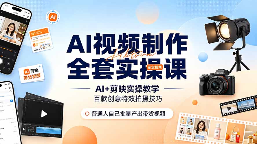 [短视频运营]（19200期）AI视频制作全套实操课，多款AI工具搭配剪映教学，百种特效运镜拍摄实操，抖音账号带货运营全覆盖