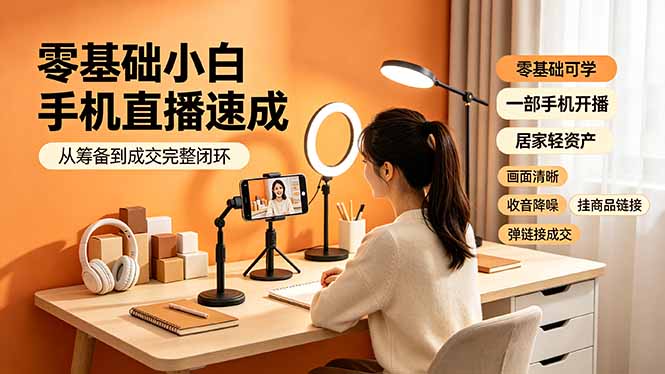 [直播玩法]（19231期）零基础小白手机直播速成，从筹备到成交完整闭环，适配苹果安卓系统，解决杂音卡顿留人难问题-第1张图片-智慧创业网