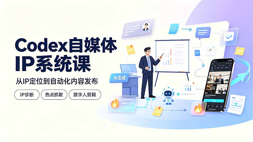 [AI人工智能]（19258期）Codex自媒体IP系统课：IP诊断/热点抓取/IP蒸馏 Skill，爆款复刻数字人多平台自动发布教程-第1张图片-智慧创业网