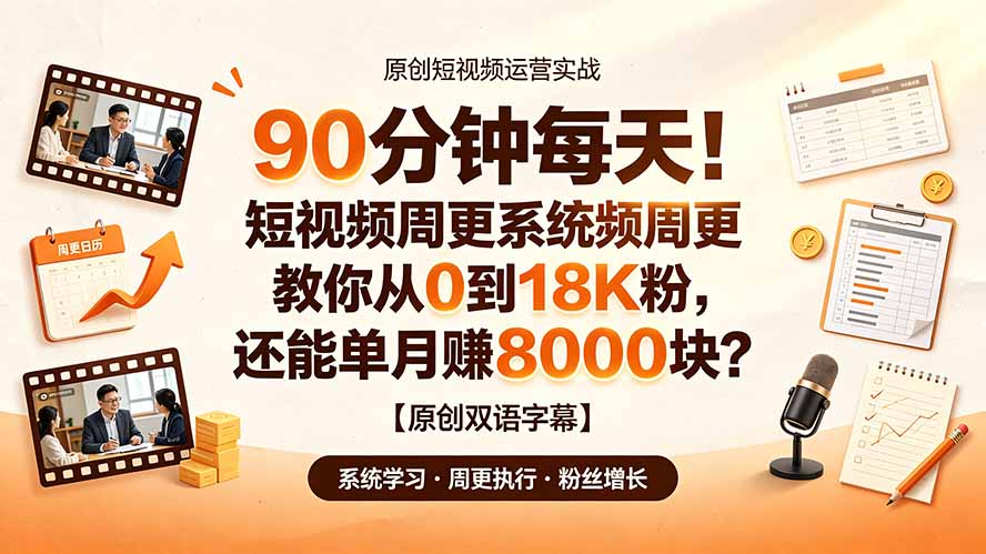 [国外项目]（19265期）90 分钟每天！短视频周更系统教你从 0 到 18K 粉，还能单月赚 8000 块？【原创双语字幕】-第1张图片-智慧创业网