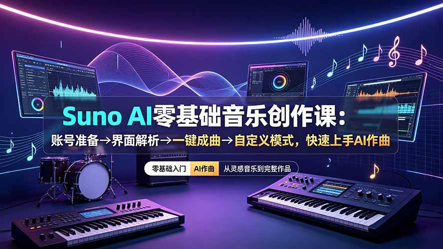 [AI人工智能]（19264期）Suno AI零基础音乐创作课：账号准备→界面解析→一键成曲→自定义模式，快速上手AI作曲-第1张图片-智慧创业网