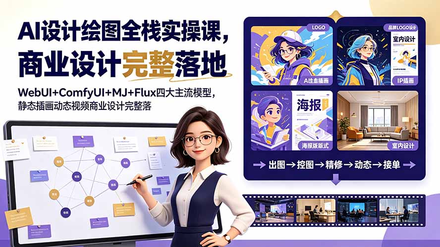 [AI人工智能]（19244期）AI设计绘图全栈实操课，WebUI+ComfyUI+MJ+Flux四大主流模型，静态插画动态视频商业设计完整落地教程-第1张图片-智慧创业网
