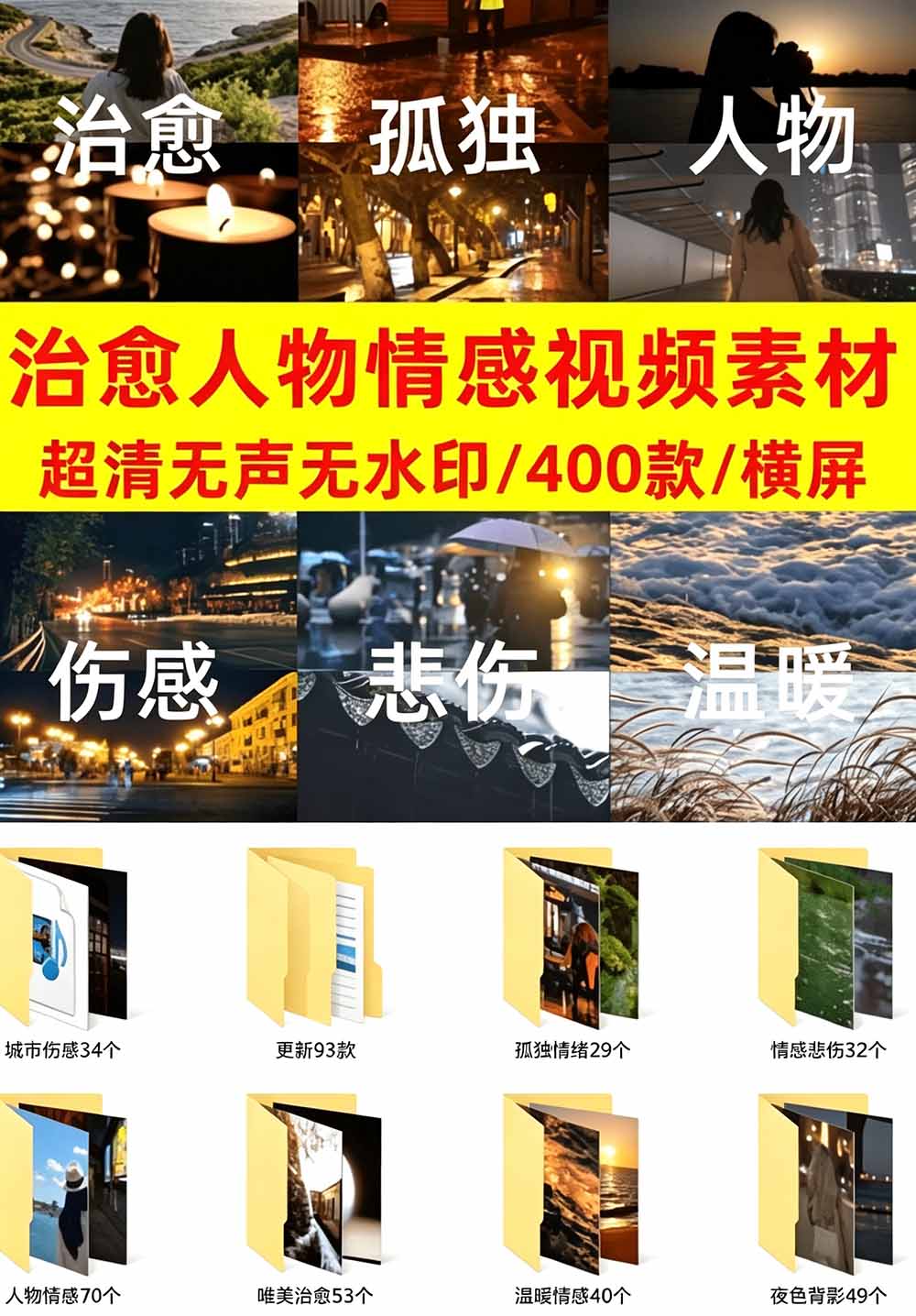 [其它资料]（19227期）爆款短视频常用视频素材！抖音治愈伤感人物情感视频素材，400款合集，无声无水印，视频感氛围拉满-第2张图片-智慧创业网
