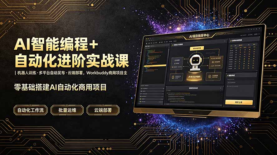 [AI人工智能]（19246期）AI智能编程+自动化进阶实战课｜机器人训练·多平台自动发布·云端部署，Workbuddy商用项目全流程教学-第1张图片-智慧创业网