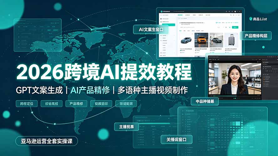 [跨境电商]（19286期）2026跨境AI提效教程·GPT文案生成｜AI产品精修｜多语种主播视频制作，亚马逊运营全套实操课-第1张图片-智慧创业网