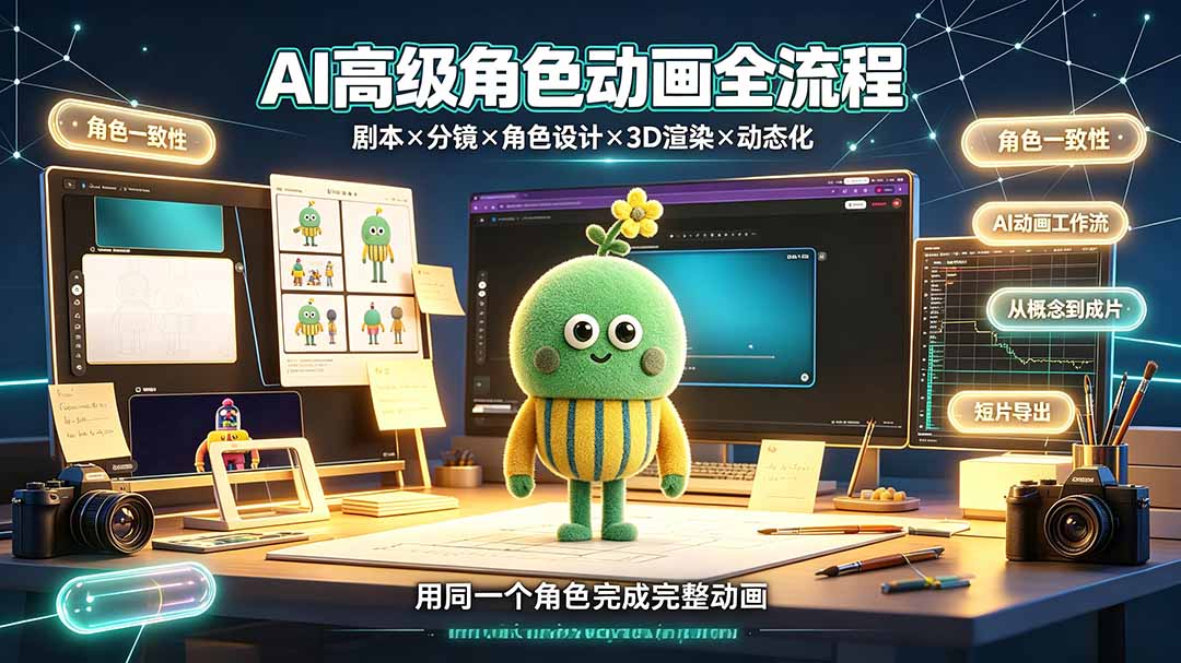 [国外项目]（19304期）AI高级角色动画全流程：剧本×分镜×角色设计×3D渲染×动态化，从概念到成片一站式教学-第1张图片-智慧创业网