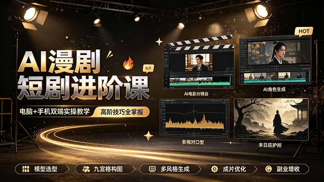 [AI人工智能]（19317期）AI漫剧短剧进阶课｜电脑+手机双端实操教学｜影视剧对口型人物吃瓜×解压末日庇护所全程讲解，高阶技巧全掌握-第1张图片-智慧创业网