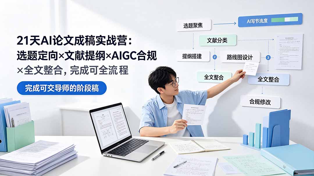 [文案写作]（19334期）21天AI论文成稿实战营：选题定向×文献提纲×AIGC合规×全文整合，完成可交导师的阶段稿-第1张图片-智慧创业网