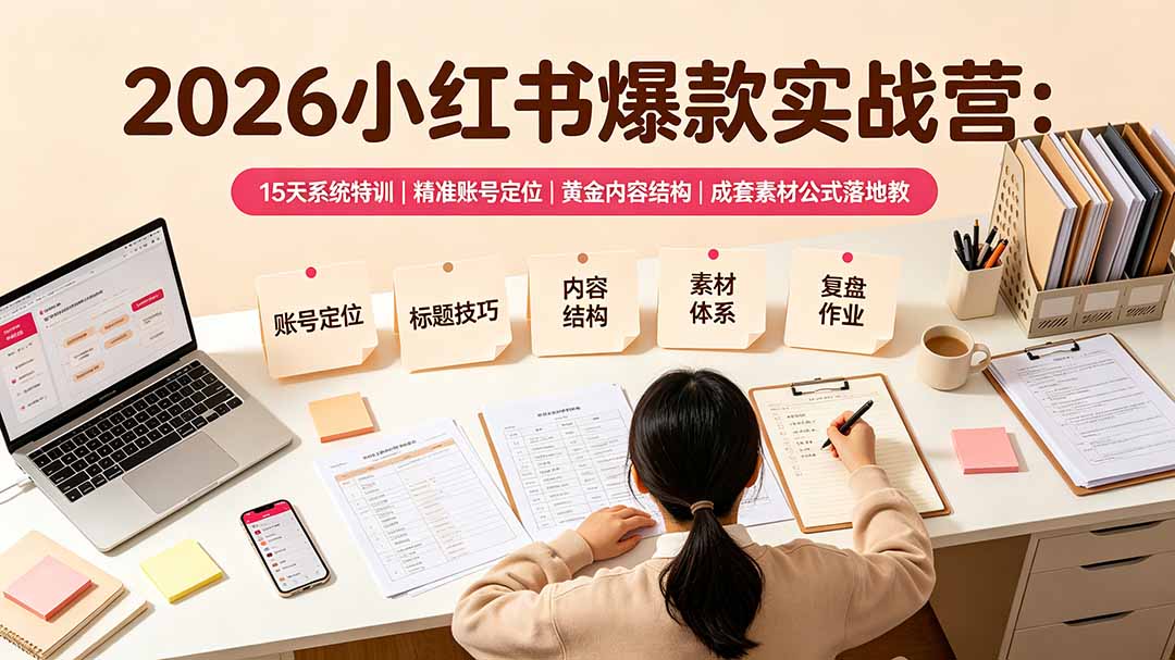 [小红书]（19332期）2026小红书爆款实战营：15天系统特训｜精准账号定位｜黄金内容结构｜成套素材公式落地教程