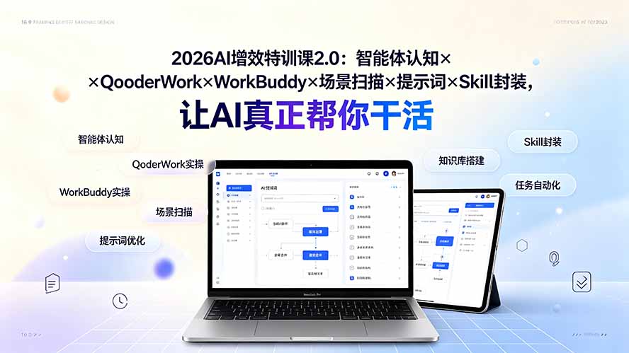[AI人工智能]（19368期）2026AI增效特训课2.0：智能体认知×QoderWork×WorkBuddy×场景扫描×提示词×Skill封装，让AI真正帮你干活-第1张图片-智慧创业网