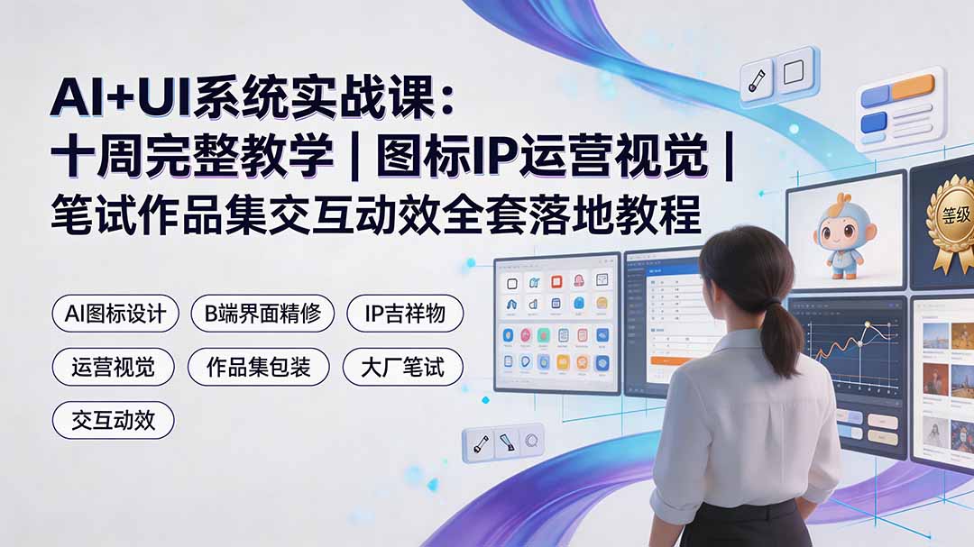 [设计教程]（19378期）AI+UI系统实战课：十周完整教学｜图标IP运营视觉｜笔试作品集交互动效全套落地教程-第1张图片-智慧创业网