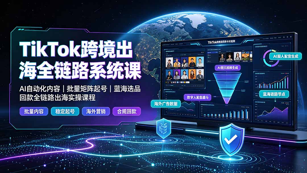 [跨境电商]（19425期）TikTok跨境出海全链路系统课-2026年7月：AI自动化内容｜批量矩阵起号｜蓝海选品回款全链路出海实操课程-第1张图片-智慧创业网