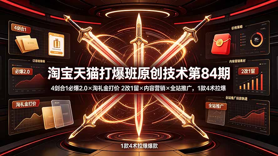 [国内电商]（19428期） 淘宝天猫打爆班原创技术第84期：4剑合1必爆2.0×淘礼金打价×2改1留×内容营销×全站推广，1款4术拉爆-第1张图片-智慧创业网