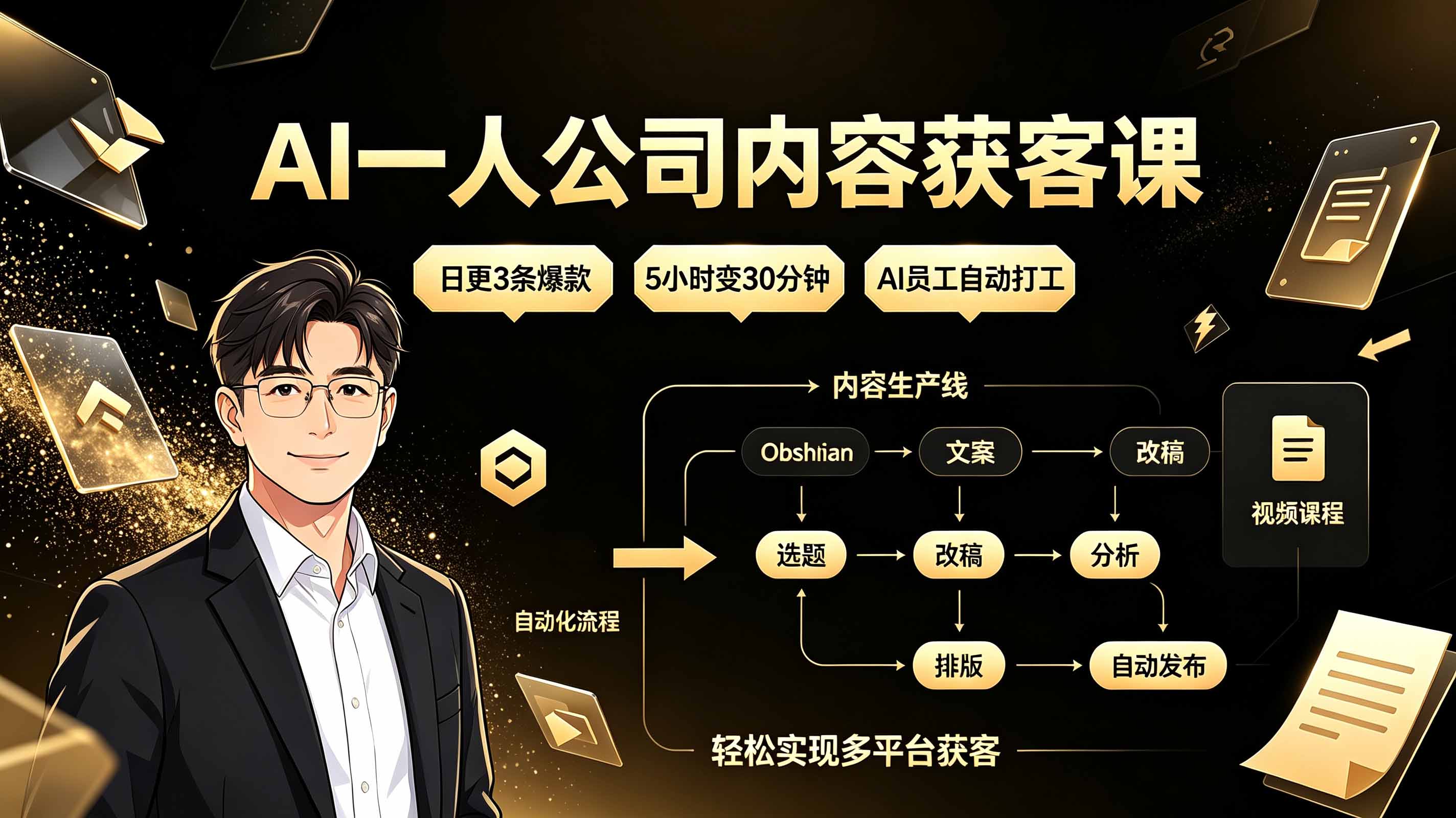[AI人工智能]（19387期）AI一人公司内容获客课：日更3条爆款×5小时变30分钟×AI员工自动打工，轻松实现多平台获客-第1张图片-智慧创业网