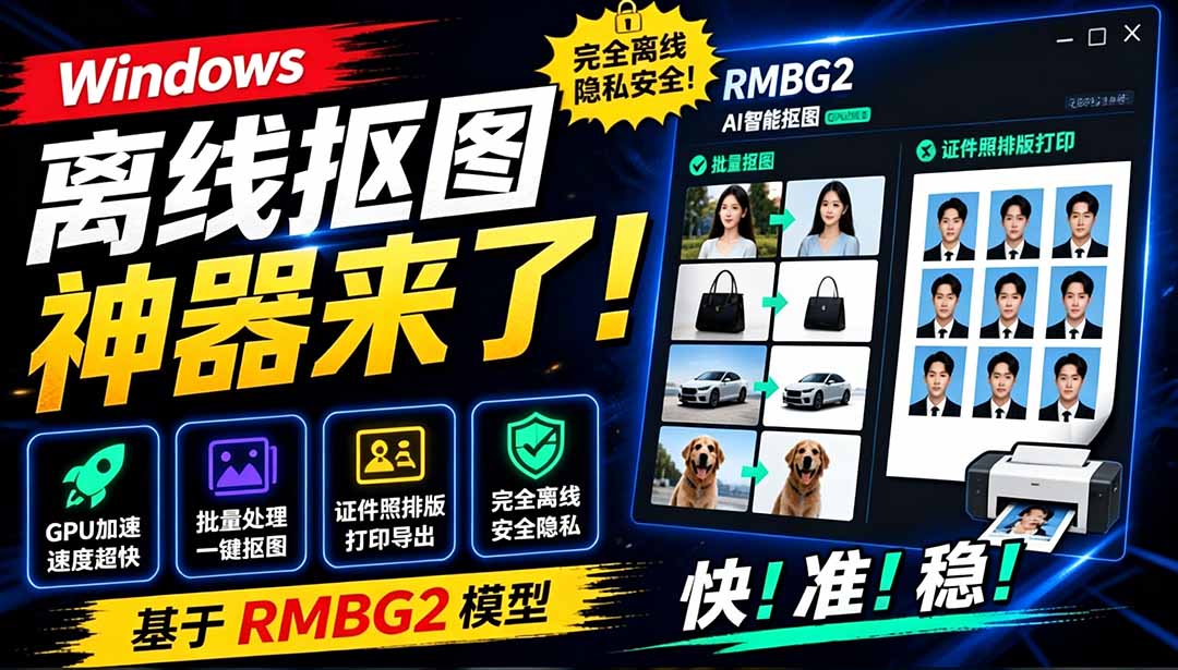 [其它资料]（19357期）Windows离线抠图神器来了！支持批量抠图 + 证件照排版打印，基于RMBG2模型，GPU加速 方块AI抠图-第2张图片-智慧创业网
