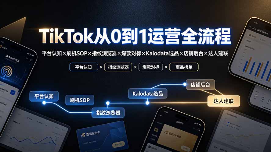 [跨境电商]（19480期）TikTok从0到1运营全流程：平台认知×刷机SOP×指纹浏览器×爆款对标×Kalodata选品×店铺后台×达人建联-第1张图片-智慧创业网