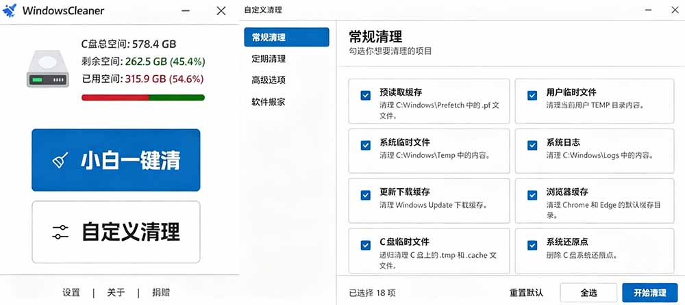 [其它资料]（19528期）Github收获 4K stars！免费C盘清理神器，轻松腾出几十G空间，支持C盘迁移 Windows Cleaner-第5张图片-智慧创业网