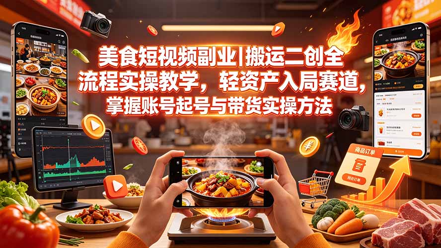 [短视频运营]（19535期）美食短视频副业｜搬运二创全流程实操教学，轻资产入局赛道，掌握账号起号与带货实操方法-第1张图片-智慧创业网