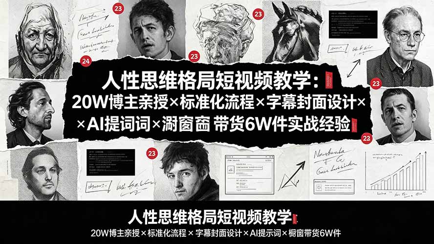 [短视频运营]（19538期）人性思维格局短视频教学：20W博主亲授×标准化流程×字幕封面设计×AI提示词×橱窗带货6W件实战经验-第1张图片-智慧创业网