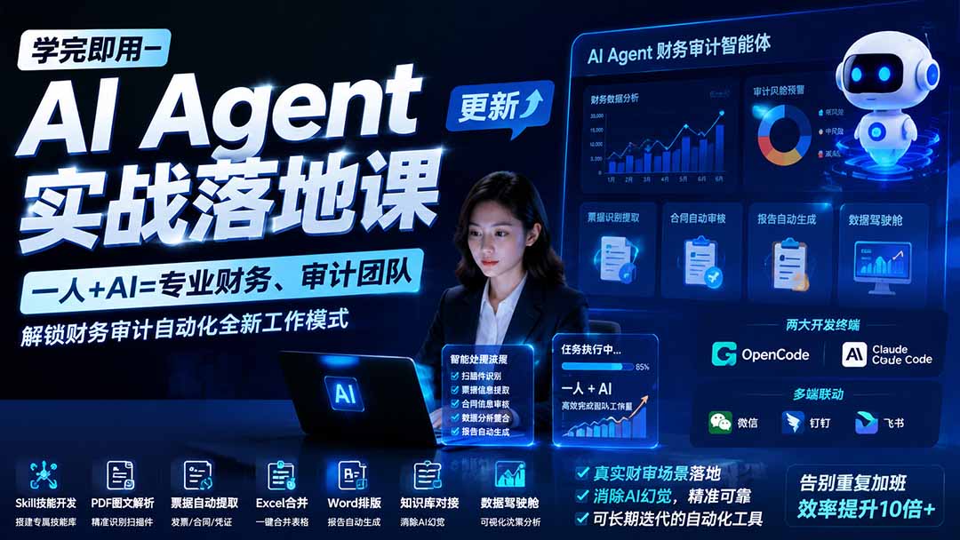 [AI人工智能]（19702期）学完即用—AI Agent实战落地课-更新：一人+AI=专业财务、审计团队，解锁财务审计自动化全新工作模式-第1张图片-智慧创业网