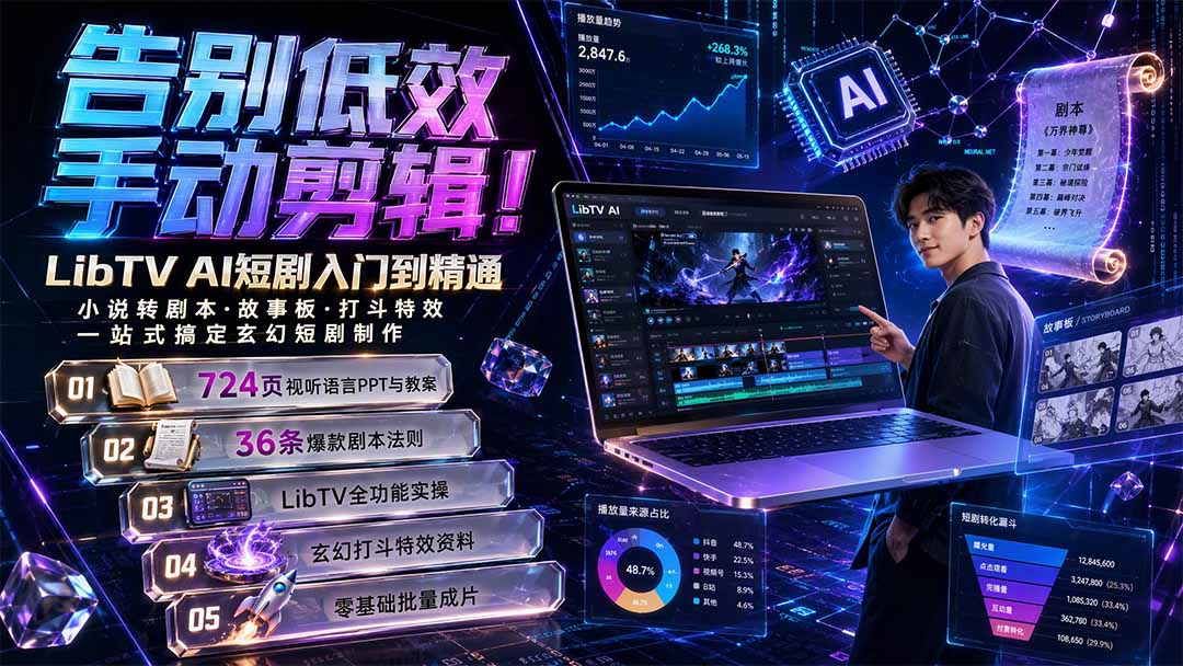 [AI人工智能]（19678期）告别低效手动剪辑！LibTV AI短剧入门到精通，小说转剧本方法，故事板打斗特效一站式搞定玄幻短剧制作-第2张图片-智慧创业网