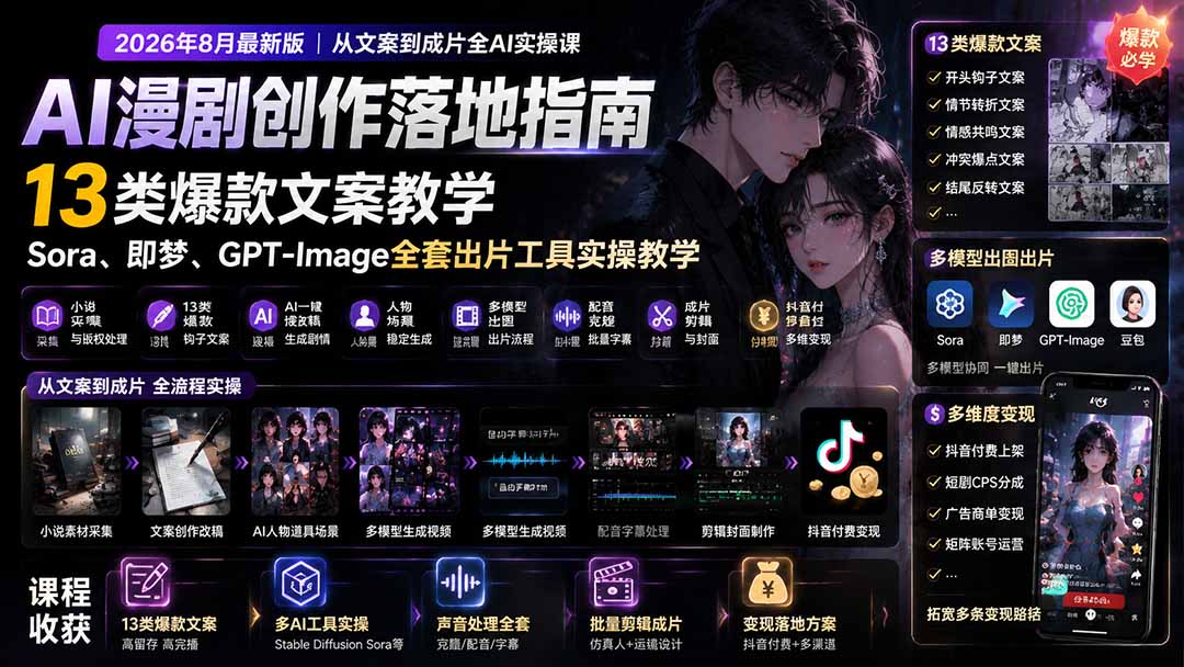 [AI人工智能]（19691期）AI漫剧创作落地指南｜13类爆款文案教学，Sora、即梦、GPT-Image全套出片工具实操教学-第2张图片-智慧创业网