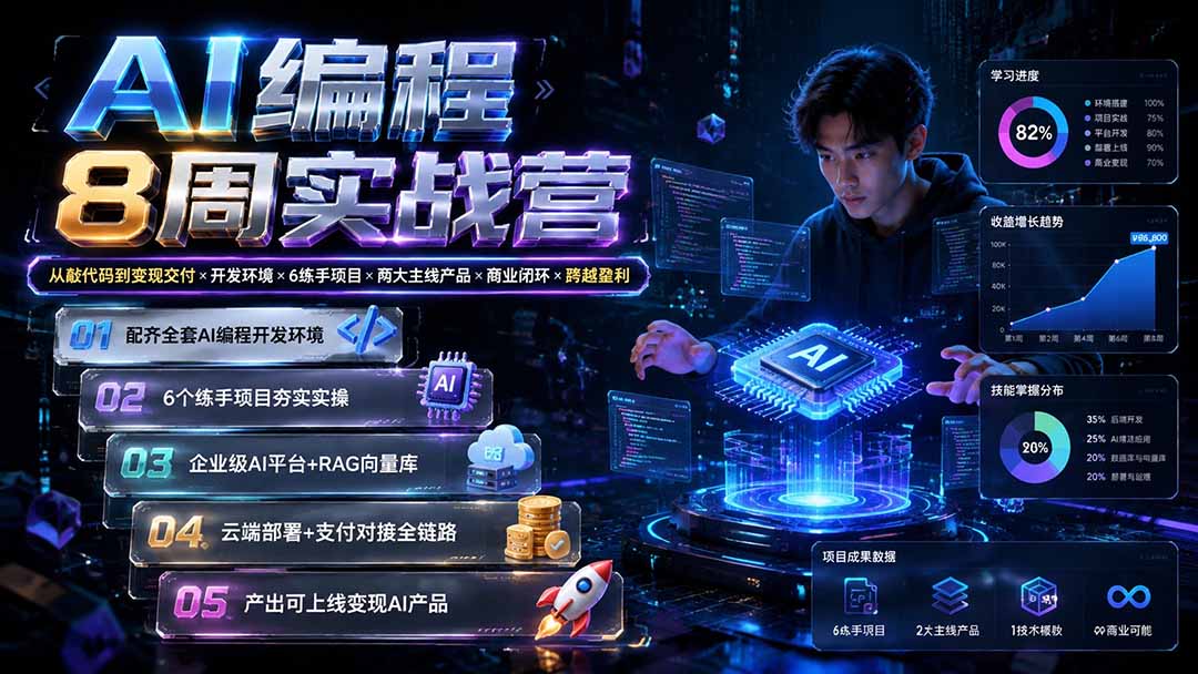 [AI人工智能]（19662期）AI编程8周实战营：从敲代码到变现交付×开发环境×6练手项目×两大主线产品×商业闭环×跨越盈利-第1张图片-智慧创业网