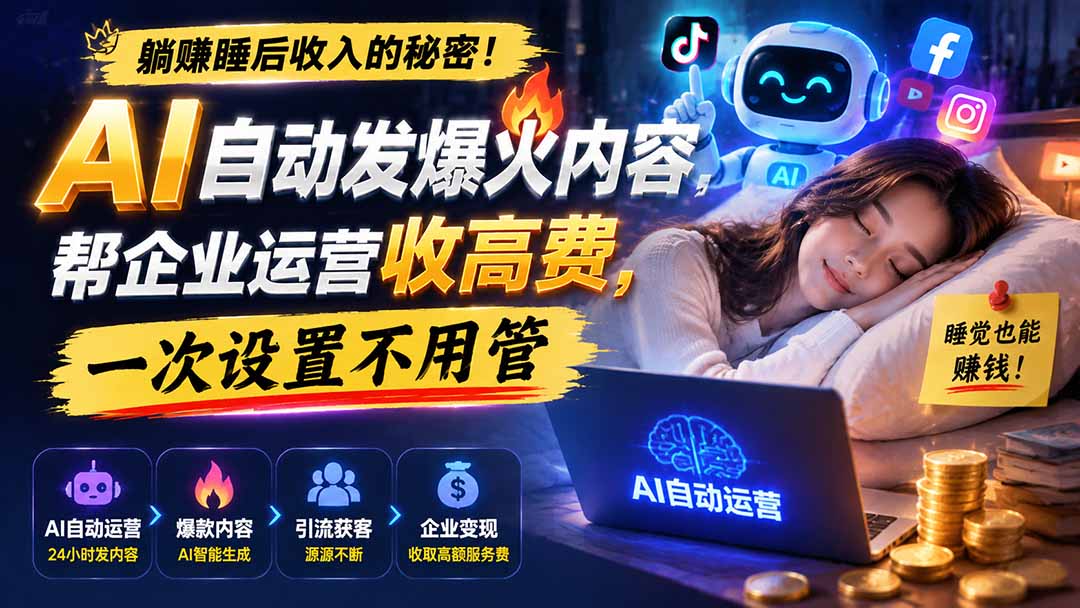 [国外项目]（19826期）躺赚睡后收入的秘密！AI 自动发爆火内容，帮企业运营收高费，一次设置不用管【原创双语字幕】-第1张图片-智慧创业网