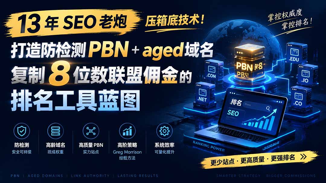 [国外项目]（19824期）13 年 SEO 老炮压箱底技术！打造防检测 PBN+aged 域名，复制 8 位数联盟佣金的排名工具蓝图【原创双语字幕】-第1张图片-智慧创业网