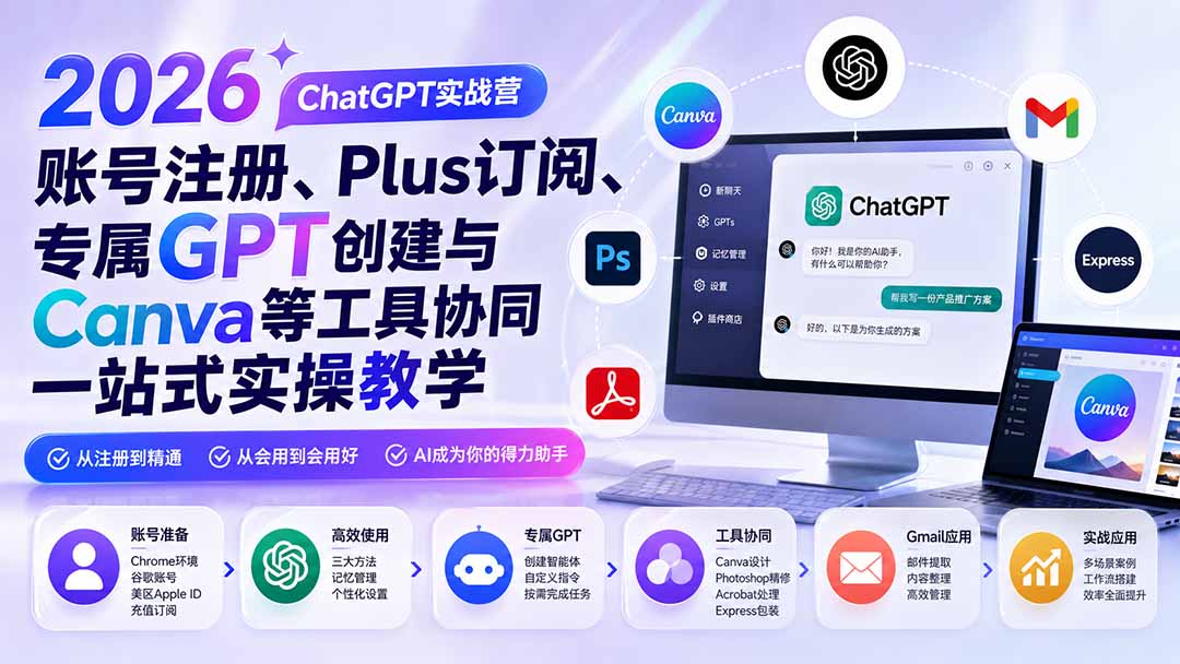 [AI人工智能]（19924期）2026 ChatGPT实战营；账号注册、Plus订阅、专属GPT创建与Canva等工具协同一站式实操教学-第1张图片-智慧创业网